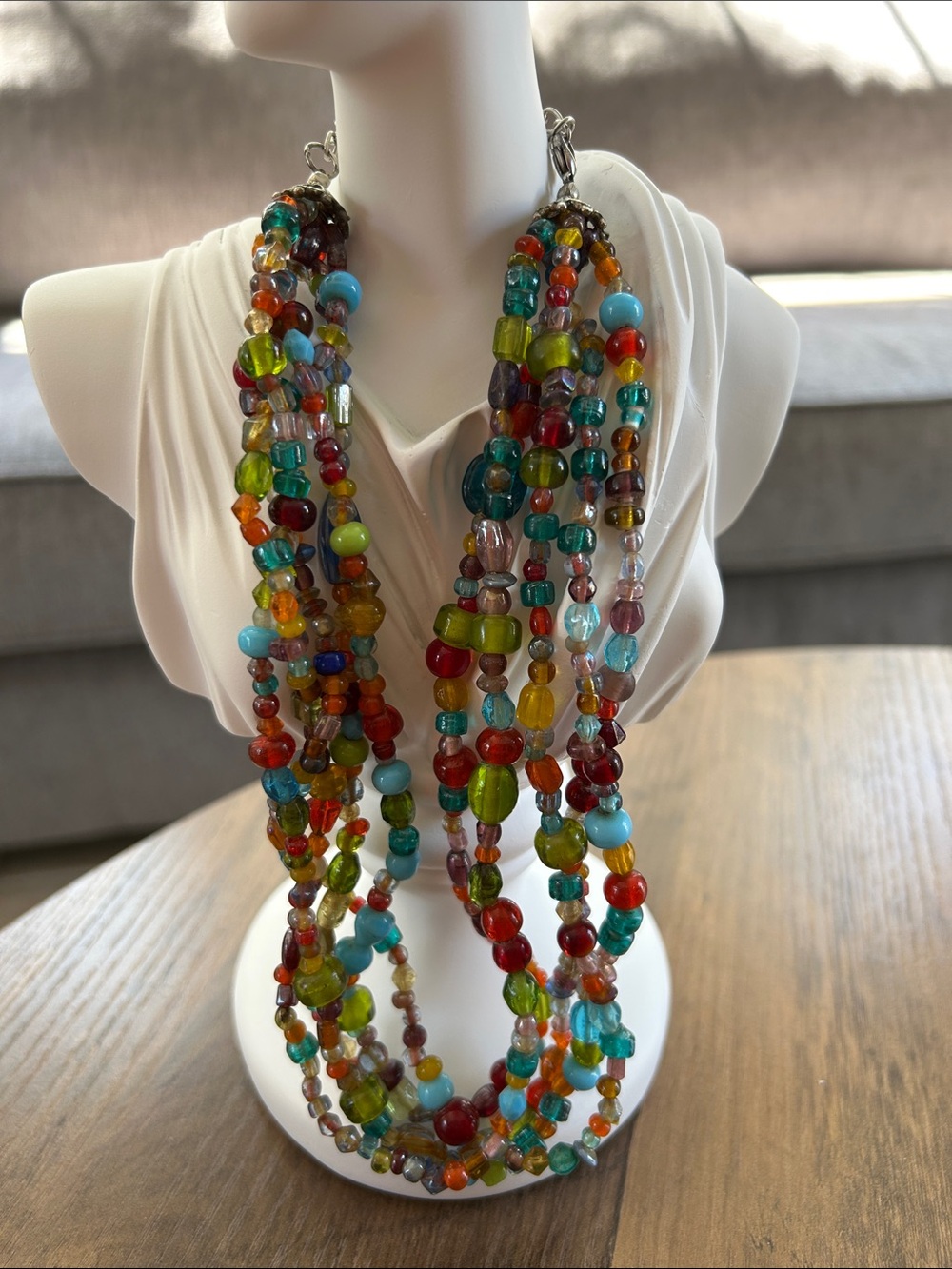 Multicolor Beaded Adjustable Multi-Strand Necklace 16”